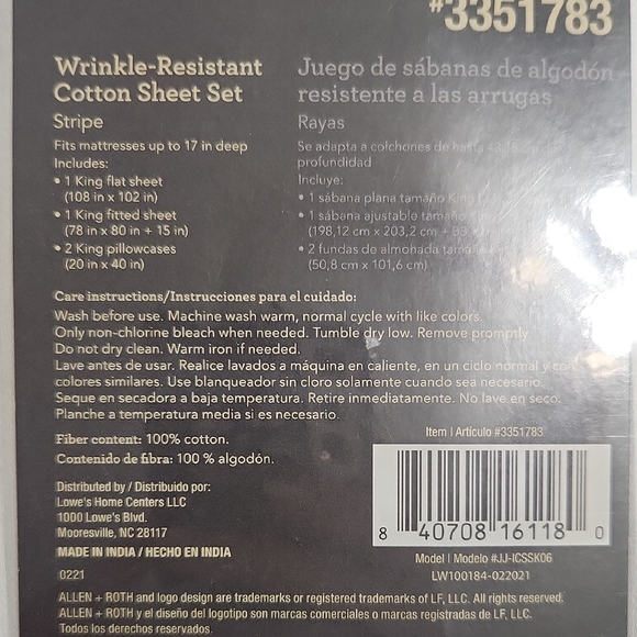 Wrinkle-Resistant Cotton Sheet Set - Stripe - Picture 2 of 3